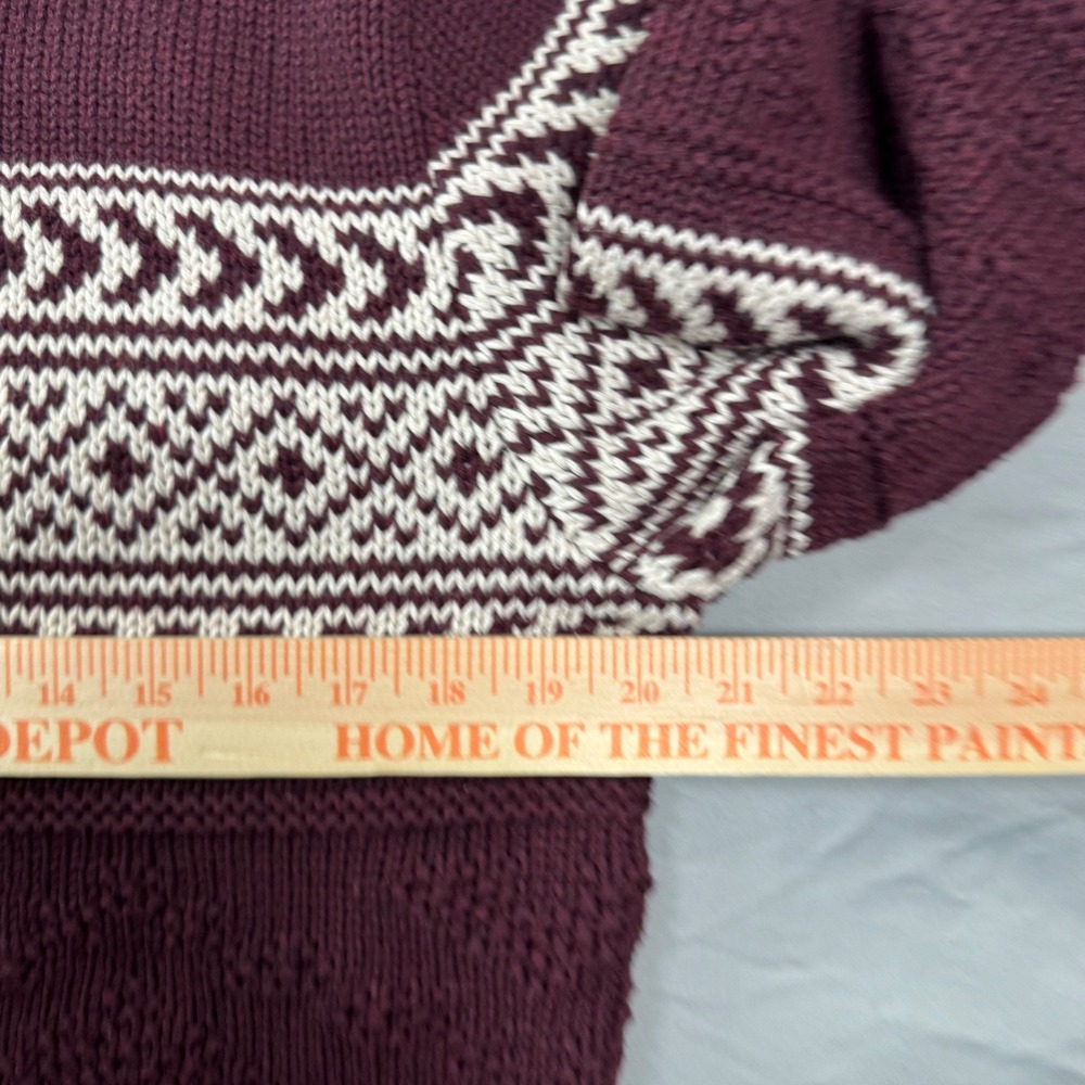 Marine Layer Fair Isle Textured Chunky Knit Sweater Mens M Burgundy Holiday - Picture 4 of 7